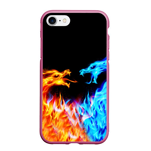 Чехол iPhone 7/8 матовый FIRE DRAGONS ОГНЕННЫЕ ДРАКОНЫ / 3D-Малиновый – фото 1