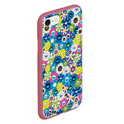 Чехол iPhone 7/8 матовый Takashi Murakami Улыбающиеся цветы, цвет: 3D-малиновый — фото 2
