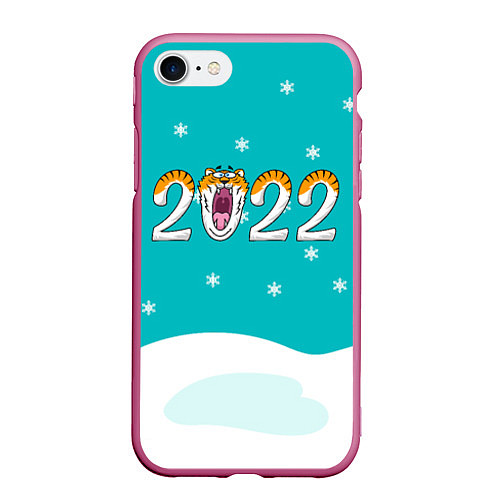Чехол iPhone 7/8 матовый Надпись 2022 Новый год / 3D-Малиновый – фото 1