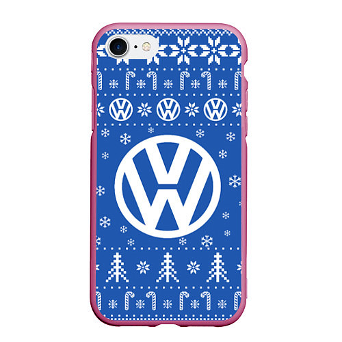 Чехол iPhone 7/8 матовый Volkswagen Новогодний / 3D-Малиновый – фото 1