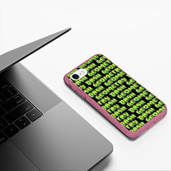 Чехол iPhone 7/8 матовый Geometry Dash: Green Pattern Logo, цвет: 3D-малиновый — фото 2