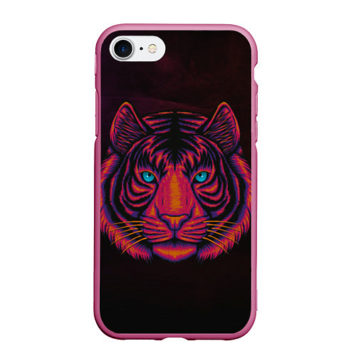 Чехол iPhone 7/8 матовый Тигр Tiger голова / 3D-Малиновый – фото 1