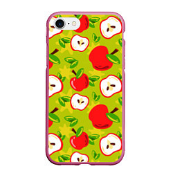 Чехол iPhone 7/8 матовый Яблочки паттерн, цвет: 3D-малиновый
