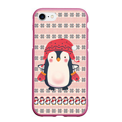 Чехол iPhone 7/8 матовый Милый пингвин в шапочке и варежках, цвет: 3D-малиновый