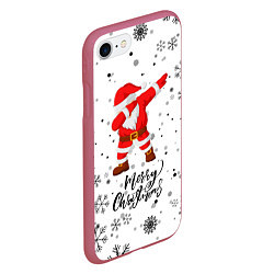 Чехол iPhone 7/8 матовый Santa Dabbing идет снег, цвет: 3D-малиновый — фото 2