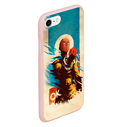 Чехол iPhone 7/8 матовый One Punch-Man Эпичный Сайтама, цвет: 3D-светло-розовый — фото 2