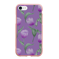 Чехол iPhone 7/8 матовый Фиолетовые тюльпаны с зелеными листьями, цвет: 3D-светло-розовый