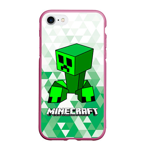 Чехол iPhone 7/8 матовый Minecraft Creeper ползучий камикадзе / 3D-Малиновый – фото 1