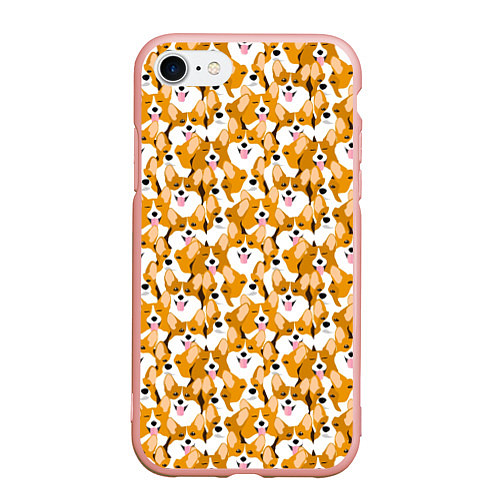 Чехол iPhone 7/8 матовый Собаки Корги / 3D-Светло-розовый – фото 1