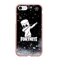 Чехол iPhone 7/8 матовый НОВОГОДНИЙ FORTNITE MARSHMELLO, цвет: 3D-светло-розовый