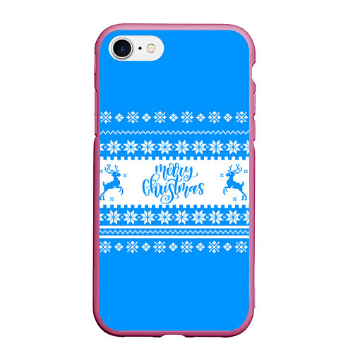 Чехол iPhone 7/8 матовый MERRY CHRISTMAS BLUE / 3D-Малиновый – фото 1