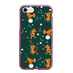 Чехол iPhone 7/8 матовый Тигр и рождество, цвет: 3D-малиновый