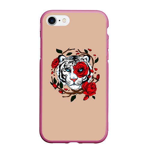 Чехол iPhone 7/8 матовый White Tiger Symbol / 3D-Малиновый – фото 1