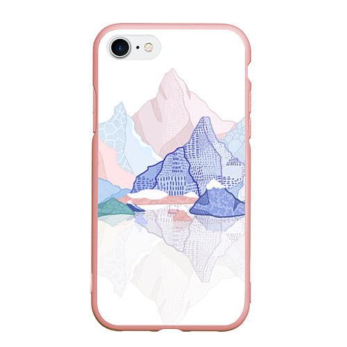 Чехол iPhone 7/8 матовый Разноцветные пастельные оттенки гор в отражении во / 3D-Светло-розовый – фото 1