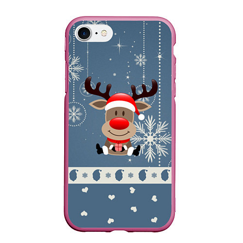 Чехол iPhone 7/8 матовый New Years Deer / 3D-Малиновый – фото 1