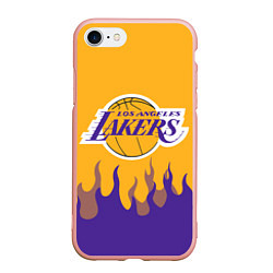 Чехол iPhone 7/8 матовый LA LAKERS NBA FIRE ЛЕЙКЕРС ОГОНЬ, цвет: 3D-светло-розовый