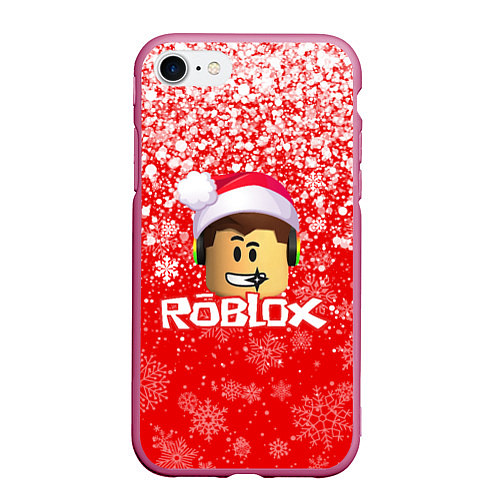 Чехол iPhone 7/8 матовый ROBLOX НОВОГОДНИЙ SMILE 2022 / 3D-Малиновый – фото 1