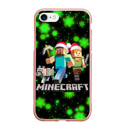 Чехол iPhone 7/8 матовый НОВОГОДНИЙ MINECRAFT ГЕРОИ ИГРЫ, цвет: 3D-светло-розовый