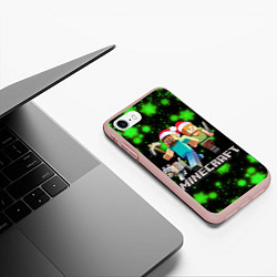 Чехол iPhone 7/8 матовый НОВОГОДНИЙ MINECRAFT ГЕРОИ ИГРЫ, цвет: 3D-светло-розовый — фото 2
