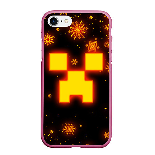 Чехол iPhone 7/8 матовый НОВОГОДНИЙ ОГНЕННЫЙ КРИПЕР CREEPER FIRE / 3D-Малиновый – фото 1