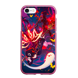 Чехол iPhone 7/8 матовый Ху тао Летит вниз с призраком Genshin impact, цвет: 3D-малиновый
