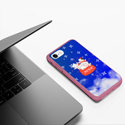 Чехол iPhone 7/8 матовый Коты в новогоднем мешочке, цвет: 3D-малиновый — фото 2