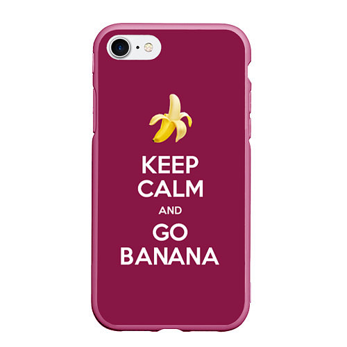 Чехол iPhone 7/8 матовый Keep calm and go banana / 3D-Малиновый – фото 1