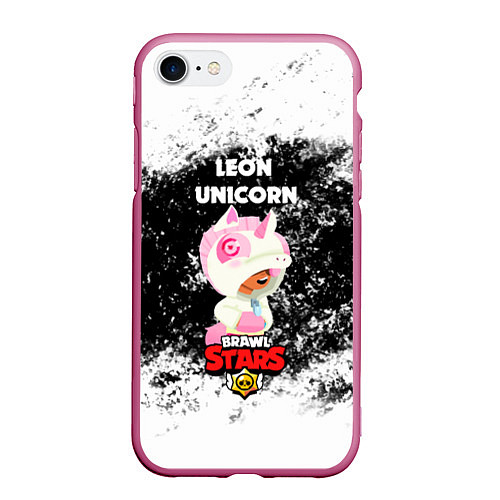 Чехол iPhone 7/8 матовый BRAWL STARS LEON UNICORN РОЗОВЫЙ / 3D-Малиновый – фото 1