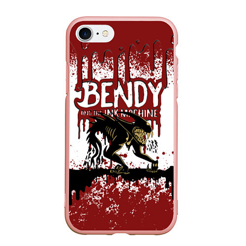 Чехол iPhone 7/8 матовый BLOOD BLACK AND WHITE BENDY AND THE INK MACHINE / 3D-Светло-розовый – фото 1