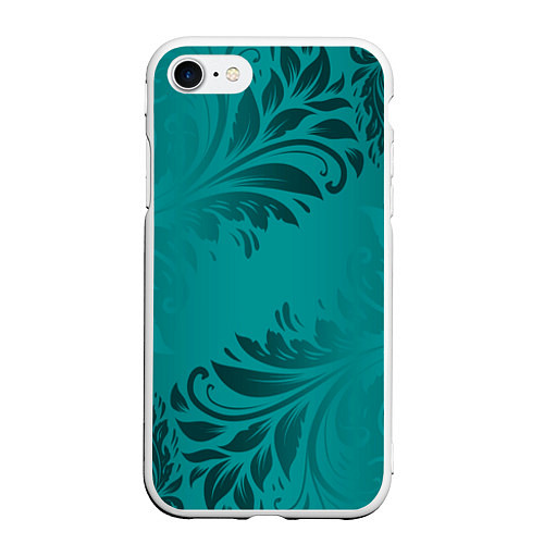 Чехол iPhone 7/8 матовый Малахитовые листья / 3D-Белый – фото 1