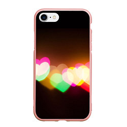 Чехол iPhone 7/8 матовый Горящие сердца всех цветов радуги, цвет: 3D-светло-розовый