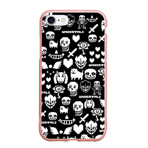 Чехол iPhone 7/8 матовый UNDERTALE PATTERN БЕЛЫЙ / 3D-Светло-розовый – фото 1