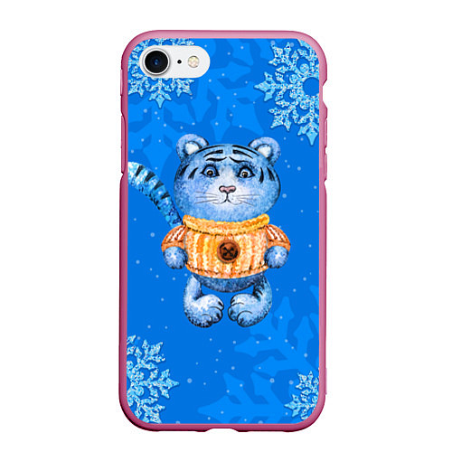 Чехол iPhone 7/8 матовый Синий плюшевый тигренок 2022 / 3D-Малиновый – фото 1