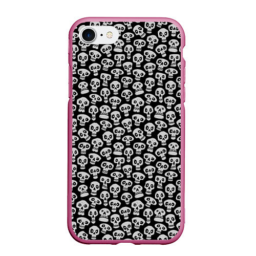 Чехол iPhone 7/8 матовый Funny skulls / 3D-Малиновый – фото 1