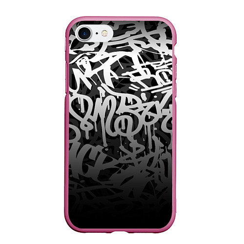 Чехол iPhone 7/8 матовый GRAFFITI WHITE TAGS ГРАФФИТИ / 3D-Малиновый – фото 1