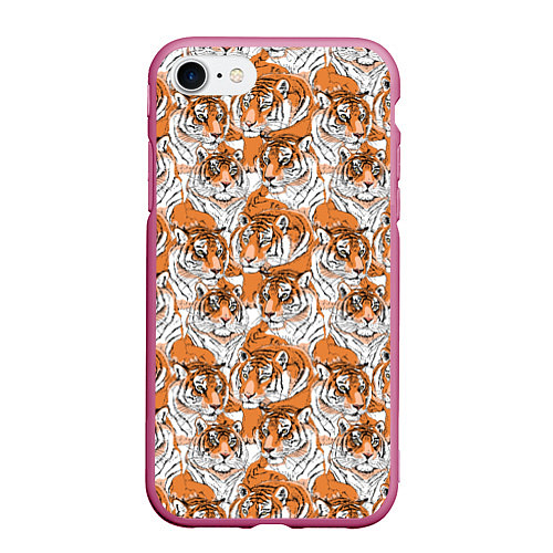 Чехол iPhone 7/8 матовый Тигры рисованный стиль / 3D-Малиновый – фото 1