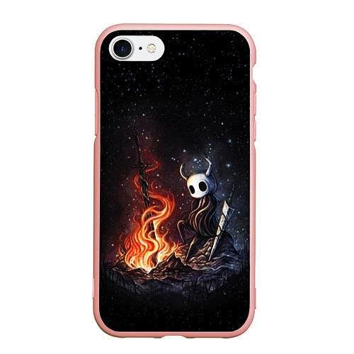 Чехол iPhone 7/8 матовый HOLLOW KNIGHT У КОСТРА / 3D-Светло-розовый – фото 1