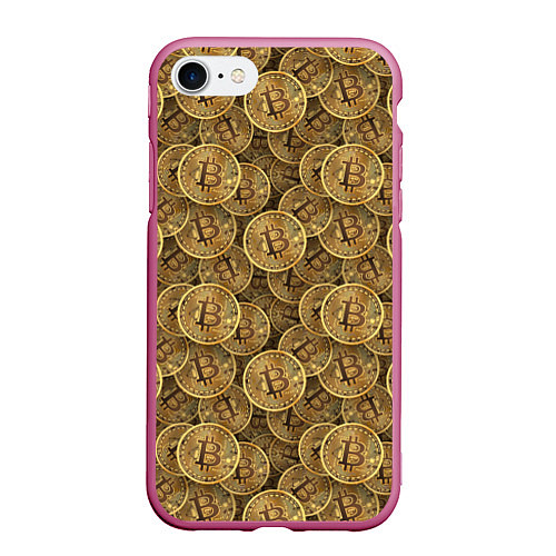 Чехол iPhone 7/8 матовый Bitcoins / 3D-Малиновый – фото 1