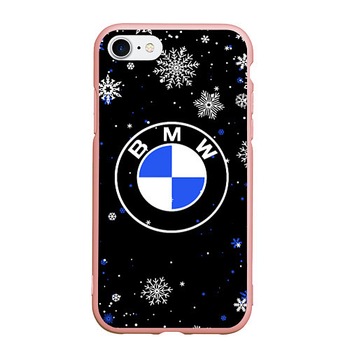 Чехол iPhone 7/8 матовый НОВОГОДНИЙ БМВ НОВЫЙ ГОД BMW / 3D-Светло-розовый – фото 1