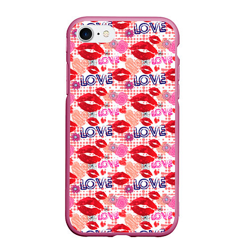 Чехол iPhone 7/8 матовый LOVE поцелуи / 3D-Малиновый – фото 1