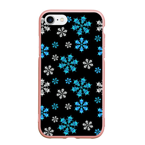 Чехол iPhone 7/8 матовый Снежинки Черепа черный / 3D-Светло-розовый – фото 1