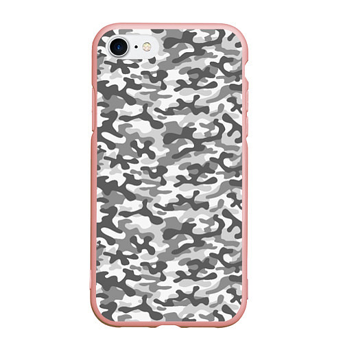 Чехол iPhone 7/8 матовый Серый Городской Камуфляж / 3D-Светло-розовый – фото 1