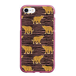 Чехол iPhone 7/8 матовый Леопарды паттерн, цвет: 3D-малиновый