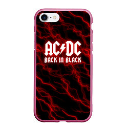 Чехол iPhone 7/8 матовый ACDC Разряды молнии, цвет: 3D-малиновый