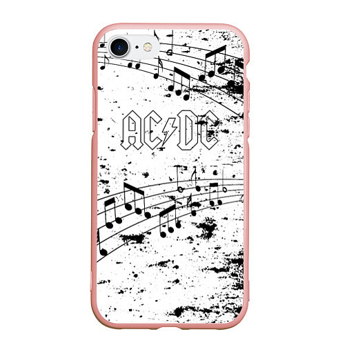 Чехол iPhone 7/8 матовый ACDC - Музыкальные ноты / 3D-Светло-розовый – фото 1