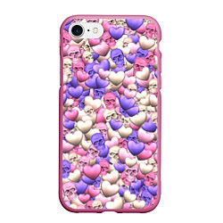 Чехол iPhone 7/8 матовый Сердечки-черепушки, цвет: 3D-малиновый