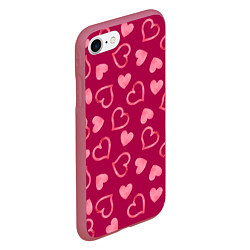 Чехол iPhone 7/8 матовый Паттерн сердечки, цвет: 3D-малиновый — фото 2