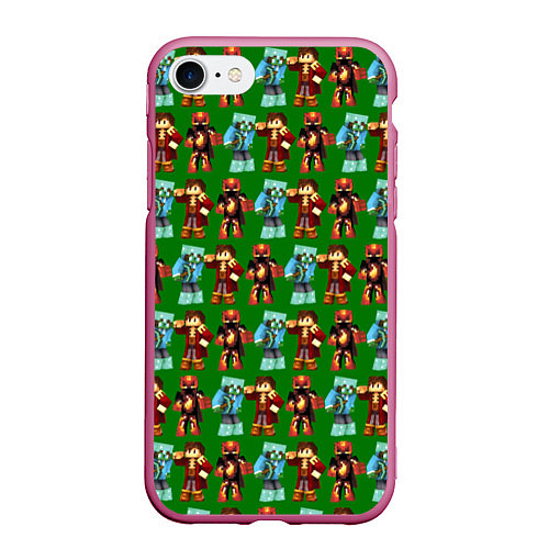 Чехол iPhone 7/8 матовый Minecraft heros pattern / 3D-Малиновый – фото 1