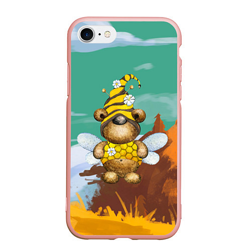 Чехол iPhone 7/8 матовый Медвежонок - пчела / 3D-Светло-розовый – фото 1