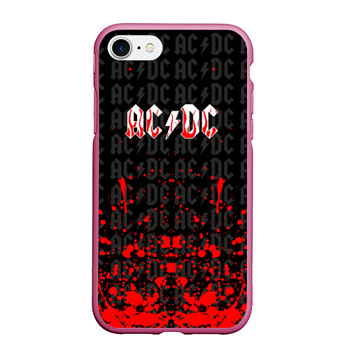 Чехол iPhone 7/8 матовый Acdc Паттерн / 3D-Малиновый – фото 1